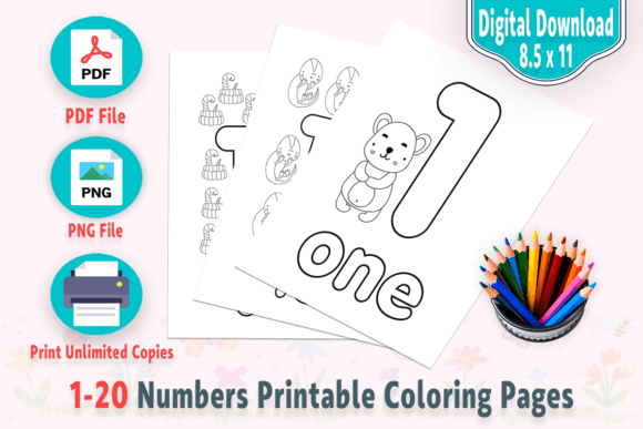 1-20 Numbers Coloring with Cute Animals: A Practical Design Asset