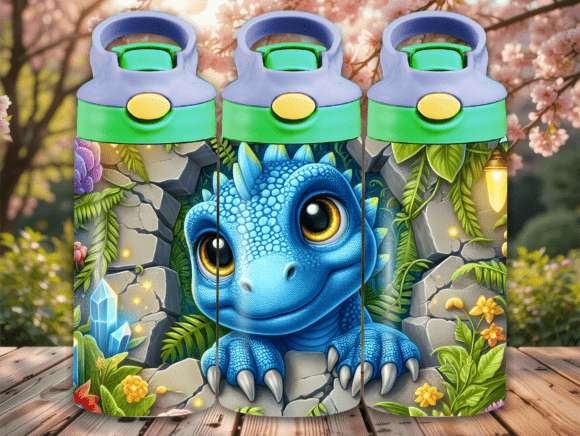 Blue Dinosaur Cave Flip Top Kids Tumbler: A Roaring Design Asset