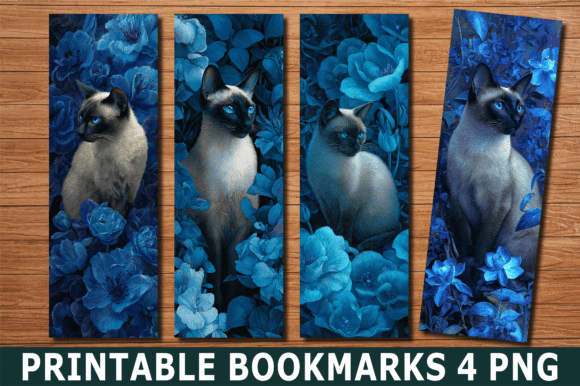 Blue Floral Siamese Cat Art Bookmark: A Designer's Delight