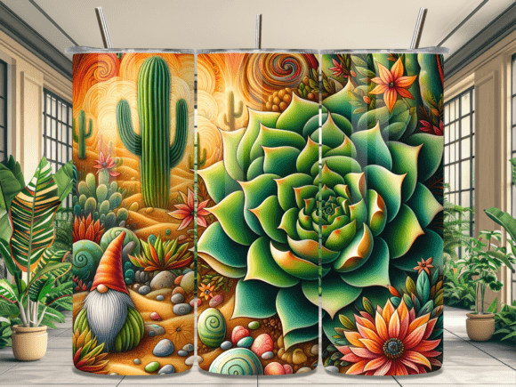 Cactus Succulent Gnome Tumbler Wrap: Whimsical Desert Charm for Your Drinkware
