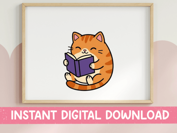 Cat Reading Book Kawaii Sticker Design: A Creative Asset