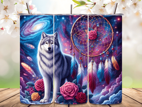 Cosmic Wolf Dreamcatcher Galaxy: A Stellar Tumbler Wrap Design