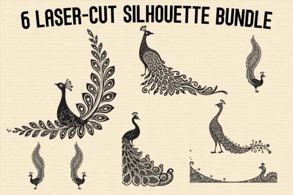 Elegant Peacock Silhouette Set: 6 Designs for Creative Projects