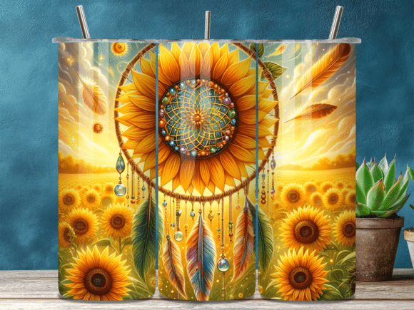 Embrace Bohemian Charm: The Sunflower Dreamcatcher Tumbler Wrap