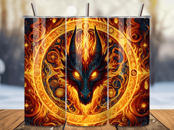 Fiery Dragon Head with Flames Tumbler: A Bold Design for Creators