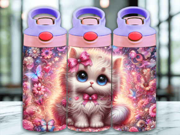 Kitten Floral Flip Top Kids Tumbler: A Design for Whimsy