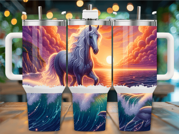Majestic Horse Sunset Beach 40oz Tumbler: Capturing Coastal Spirit