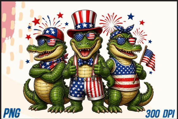 Patriotic Alligators PNG Sublimation: A Creative Asset for Summer Designs