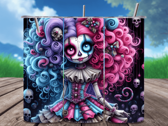 Pink and Blue Goth Clown Doll Tumbler: A Bold Design Choice