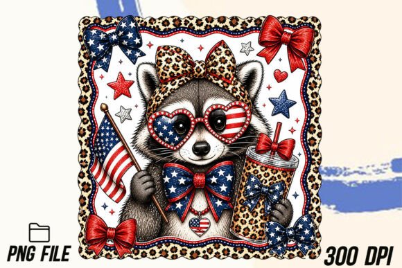 Preppy Patriotic Raccoon PNG: A Bold Graphic for Independence Day