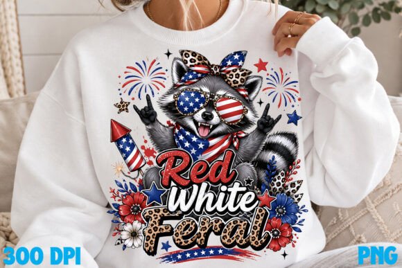 Red White Feral Raccoon 4th of July PNG: Unleash Patriotic Chaos
