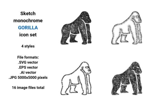 Sketch Gorilla Icon Set: Wild Vectors for Bold Brands