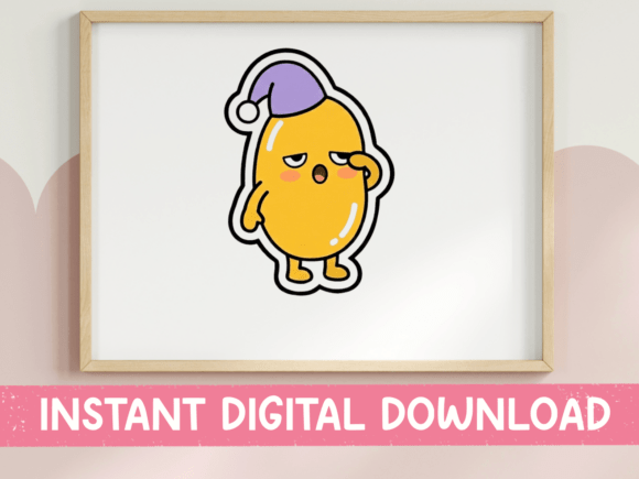 Sleepy Kawaii Bean Character Sticker: Your Go-To Tired Design Asset