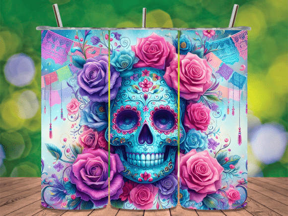 Sugar Skull Bright Dots Tumbler Wrap PNG