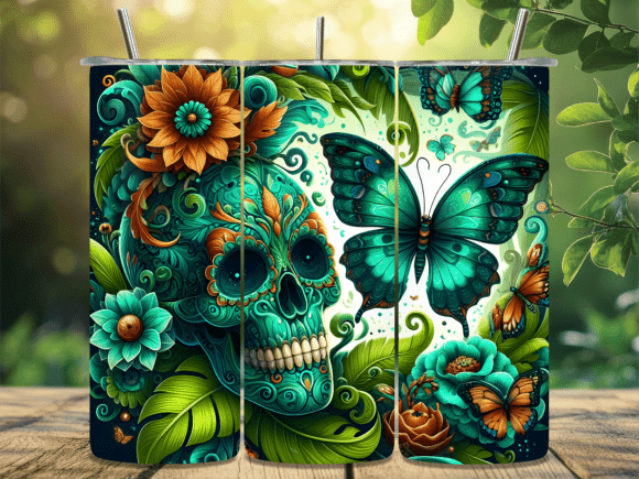 Sugar Skull Butterfly Floral Tumbler PNG: Bold Artistry for Custom Drinkware