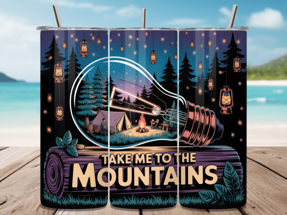The Mountains Camping Tumbler Wrap PNG: Adventure Awaits