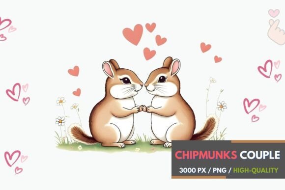 Valentine's Chipmunk Couple Art Print: A Design Asset for Heartfelt Projects